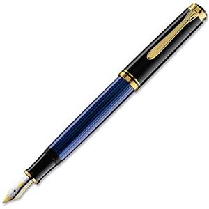 Pelikan 988154 - Penna Stilografica Linea M600 Classic, Blu Souveraen/Nero, Dettagli Oro Gold, Pennino Bicolore Oro 14 Carati, Dimensione EF, Stantufo, in confezione regalo