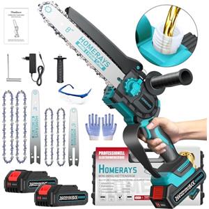 Homerays Mini Motosega a Batteria per Potatura con 4000mah, Mini Motosega Elettrica da 8 e 6 Pollici con Oliatore Automatico e Batteria per Motosega a Mano Senza spazzole 2 * 2000mAh per Cesoie da Giardino