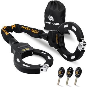 AMZLOCK Lucchetto Bicicletta Antifurto, Catena Monopattino Elettrico, Antifurto Scooter per Scooter/Monopattino Elettrico/Bicicletta/Moto, Serratura ad Alta Sicurezza con Chiave e Tasca Portaoggetti