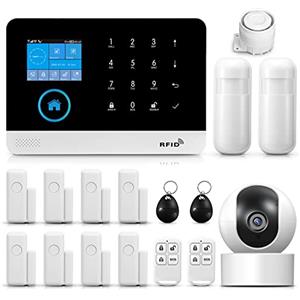 PGST Sistema di Allarme Casa Senza Fili,17 Pezzis GSM SMS WIFI Sistema Antifurto Completo, Sirena Allarme con PIR, Sensore per porte e finestre, Telecomando per Appartamento, Garage, Ufficio