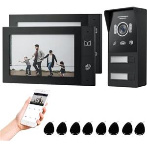 JeaTone KIT Videocitofono Wifi 2 fili con 7 pollici Touchscreen,Videocitofono Bifamiliare,Rilevamento Del Movimento PIR,APP/Carta RFID Unlock,Visione Notturna,Kit Citofoni Smart con APP,Video/Foto