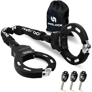 AMZLOCK Antifurto Monopattino Elettrico, Lucchetto Bici con Chiave e Tasca Portaoggetti, Serratura a Manetta ad Alta Sicurezza per Uso Esterno, Catena Antitaglio Spessa 8mm