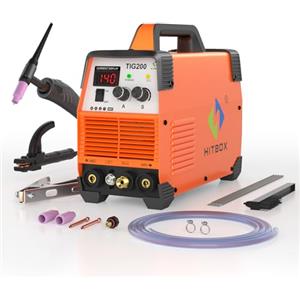 HITBOX Saldatore TIG 200A, 2 in 1 HF TIG/Stick Saldatore, 110v/220v Doppia Tensione TIG Saldatrice IGBT Digital Inverter Saldatore con funzione Post Gas (TIG200)