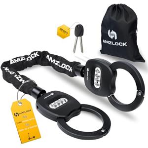 AMZLOCK Lucchetto Bici, Antifurto Monopattino Elettrico, Catena Bicicletta Antifurto con Borsa di Immagazzinaggio, Serratura di Sicurezza delle Manette e Serratura a Catena Spessa 8mm