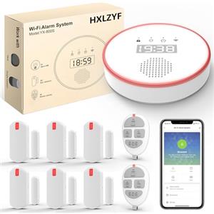 HXLZYF Allarme casa Senza fili, 5G/2.4G Antifurto casa, Sistema Allarme casa Con 1 Allarme Sirena, 6 Sensori Per Porte Finestre, 2 Telecomandi, Tramite App, per Case, Garage, Compatibile con Alexa