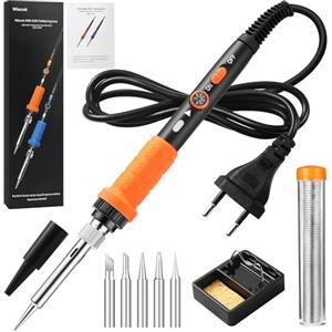 Wiecok Saldatore a Stagno, Wiecok 60W Saldatore di Precisione Professionale con Temperatura Regolabile 200~450 ℃, Interruttore ON/OFF, 5 Punte per Saldatore, 15g Filo di Saldatura per Piccole Riparazioni