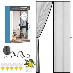 EVERSEE Zanzariera Magnetica Porta Zanzariere Magnetiche - BONUS Piante Adesivi Gialli, Zanzariera Porta Finestra Magnetica Zanzariera con Calamita 90x220cm Zanzariere per Porte Zanzariera Balcone, Nero