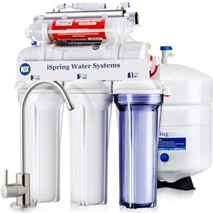 iSpring RCC7AK-UV Certificato NSF, 75GPD Sistema di Filtraggio dell'acqua Potabile a Osmosi Inversa a 7 Stadi Sotto Lavello con Filtro di Rimineralizzazione Alcalino e Filtro UV Ultravioletto