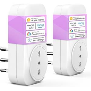 Meross Presa Smart Italiana, Presa WiFi Compatibile con Apple HomeKit iPhone, Alexa, e Google Home, Controllo Vocale, Remoto Tramite App, 3840W, 16A, 2,4GHz, 2 Pezzi