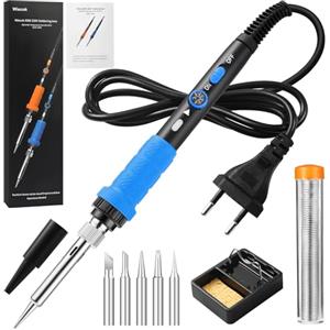 Wiecok Saldatore a Stagno, Wiecok 60W Saldatore di Precisione Professionale con Temperatura Regolabile 200~450 ℃, Interruttore ON/OFF, 5 Punte per Saldatore, 15g Filo di Saldatura per Piccole Riparazioni