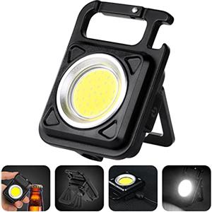 Flintronic Mini Lampada da Lavoro Ricaricabile, COB Lampade di ispezione, 4 Modalità Luce Luce Portatile con Staffa Pieghevole Apribottiglie e Base Magnetica per Pesca, Escursionismo e Campeggio