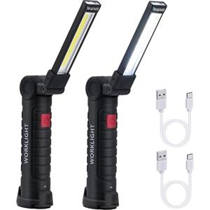 Mcbazel 2 Pack Torcia Ricaricabile USB Luce da Lavoro COB Lampada da Officina Torcia Rotabile 360° Torcia Ricaricabile COB con 5 Modalità e Clip Magnetica per Lampada da Campeggio/Auto/Garage di Emerg