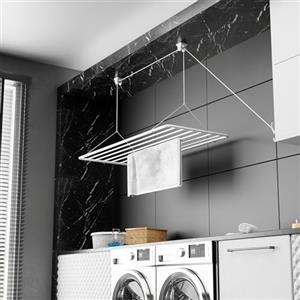 Erica Eric Stendibiancheria da soffitto 120x50cm, 9.6m di Superficie asciugante, 2.5m Mini Stendino da soffitto Pieghevole, Metallo con Rivestimento in plastica Senza PVC, Stendino Bianco
