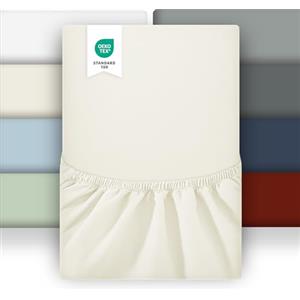 puredown 1PCS Lenzuolo Coprimaterasso in Microfibra Spazzolata, Avorio, 160 * 200 * 30cm, Matrimoniale