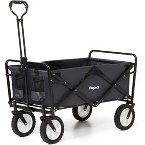 LifeGoods Carrello Spiaggia - Carrello Pieghevole Con Ruote - Carrello Spiaggia Ruote Grandi - Ruote Girevoli - 2 Supporti - Capacità Di Carico Di 70Kg - Nero