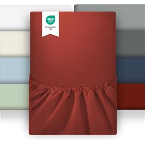 puredown 1PCS Lenzuolo Coprimaterasso in Microfibra Spazzolata, Rosso Aurora, 180 * 200 * 30cm, Matrimoniale