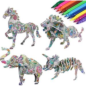 OSDUE 4 Set di 3D da Colorare, Giocattoli Puzzle 3D, Puzzle 3D Kit Lavoretti Creativi per Bambini Ragazze Ragazzi 6-12 Anni, Giocattoli Bambine Puzzle da Colorare 3D Set per Bambini Compleanno Regalo