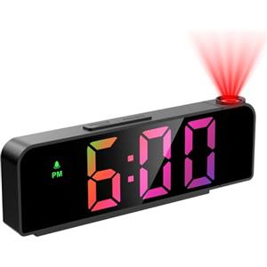 OQIMAX Sveglia con Proiettore, Sveglia Digitale Proiezione Soffitto, Sveglia da Comodino con Proiettore a 180°, Orologio LED da 7,9