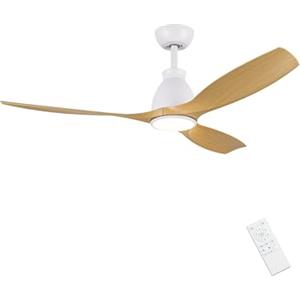 Newday 132cm Ventilatori da Soffitto con Luci e Telecomando, LED Ventilatore da Soffitto Silenzioso Reversibile, Lampadario con Ventilatore da Soffitto Legno con 3 Lama ABS Motore DC per Camera letto