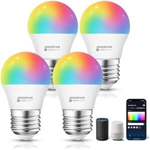 Aigostar Lampadine Alexa, Lampadine Wifi G45 E27 6.5W, Lampadina Smart RGBCW Compatibile con Alexa/Google Home, Nessun Hub Richiesto. Funzionamento a Distanza, Controllo Vocale, 4 Unità.