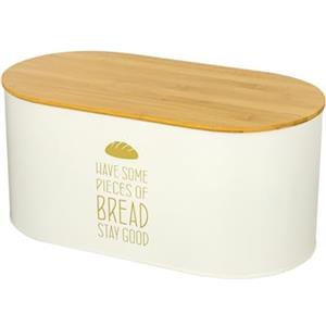 Baroni Home Portapane in Metallo con Coperchio in Legno Utilizzabile come Tagliere, Accessori da Cucina in Metallo, Contenitore Pane e Panini Linea Happy, 34x18x15 cm, Portapane