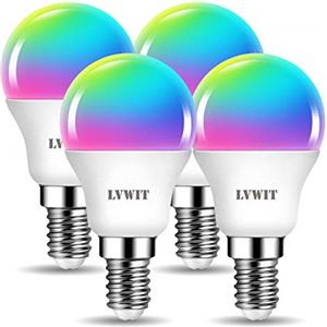 LVWIT Lampadina LED Smart Wifi Con Attacco E14,5W Equivalenti a 40W,470Lm,Compatibile con Alexa, Echo and Google Assistant,RGB Intelligente Dimmerabile,Controllo a Distanza da App,Pacco da 4 Pezzi