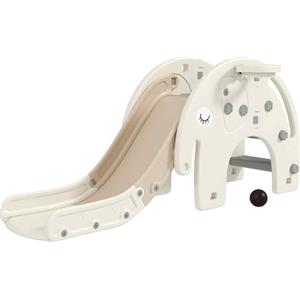 AIYAPLAY Scivolo per Bambini da Interno 3 in 1, Scivolo in Plastica con Canestro e Design a Elefante, Età 1-3 Anni, Bianco Crema