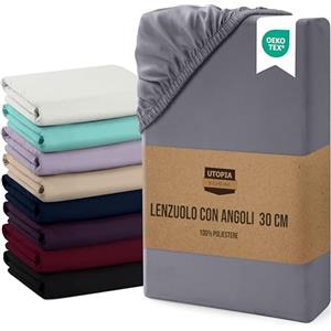 Utopia Bedding Lenzuolo con Angoli Singolo, Una Piazza - 90x190x30 cm - Grigio - Microfibra di Poliestere Spazzolato - Lenzuolo Sotto con Angoli Elasticizzato