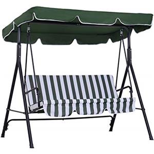 Outsunny Dondolo da Giardino 3 Posti con Tettuccio Parasole Regolabile, Dondolo da Esterno con Seduta Traspirante in Poliestere e Acciaio, Portata fino a 200 kg, 172x110x153 cm, Verde Scuro, Bianco