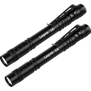 Lepro LE Torcia LED Penna C120 (2 Pezzi), 120 Lumen Mini Torce Led Portatili Penlight Stilo con Clip, Impermeabile IPX4, Messa a Fuoco Regolabile, Ideale per Attività all'Aperto (Batterie AA Non Incluso)