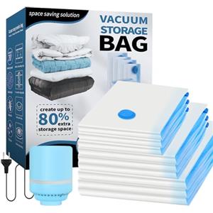 vicihoho Sacchetti Sottovuoto Vestiti con Pompa Elettrica, 10 Pezzi(3*40*60cm, 3*60*80cm, 3*80*100cm, 1*Pompa Elettrica), Riutilizzabili Sacchi Sottovuoto per Coperte, Piumino, Cuscini,Viaggi