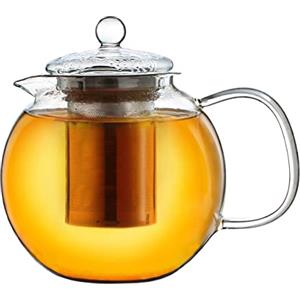 Creano Teiera in vetro in 3 pezzi con filtro integrato in acciaio inossidabile e coperchio in vetro, ideale per preparare tè sfusi, senza gocciolamento, acciaio inossidabile tutto in uno 1,3 l
