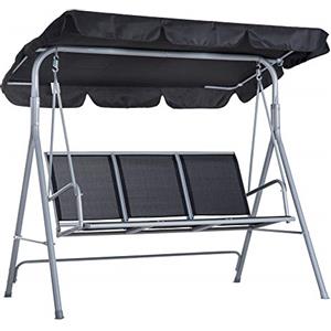 Outsunny Dondolo da Giardino a 3 Posti in Metallo, Tetto Parasole Rimovibile e Lavabile, Nero e Argento, 171x108x154cm
