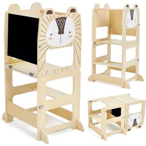 labebe torre montessoriana bambini（92 * 38.5 * 42cm）, sgabello da cucina per bambini, torre di legno per l'apprendimento con lavagna, set pieghevole di tavolo e sedia per bambini