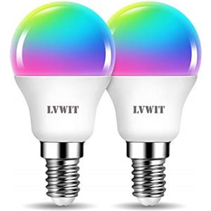 LVWIT Lampadina LED Smart Wifi Con Attacco E14, Forma G45, 5W Equivalenti a 40W, 470Lm, Compatibile con Alexa, Echo and Google Assistant, RGB Intelligente Dimmerabile, Controllo a Distanza da App