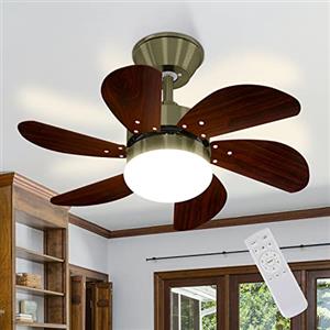 Homefire Ventilatore a soffitto con telecomando Silenzioso - Luce a soffitto 6 pale Ø75cm temporizzata Ventilatore a soffitto Estate/Inverno Camera da letto Sala da pranzo/legno - Senza lampadina