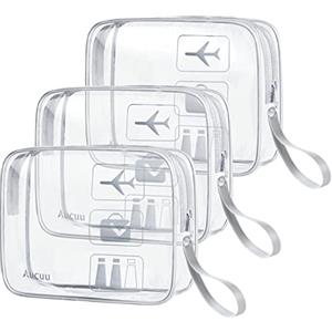 Aucuu Beauty Case Trasparente, 3 Pezzi Borse Da Toilette Trasparente, Borse da Viaggio Impermeabile, Borsa Cosmetici Trasparente, Cosmetico Trasparente, Beauty Case da Viaggio