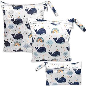 ABirdon Wetbag Pannolini, 3 pezzi Borsa per Pannolini Lavabili Riutilizzabile, Sacchetto con cerniera per Pannolino, Organizzatore Lavabile per Bambini, Borsa per Viaggi