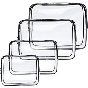 Aucuu Beauty Case Trasparente, 4 Pezzi Borse Da Toilette Trasparente, Borse da Viaggio Impermeabile, Borsa Cosmetici Trasparente, Cosmetico Trasparente, Beauty Case da Viaggio