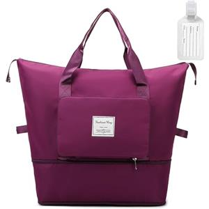 Flintronic Borsa da Viaggio Pieghevole con Etichetta Bagaglio,Impermeabile Grande Capacità Borsa Sportiva da Palestra con Cerniera per Viaggio Gite con Asciutta e Bagnata