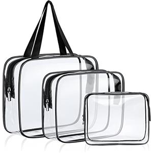 Aucuu Beauty Case Trasparente, 3 Pezzi Borse Da Toilette Trasparente, Borse da Viaggio Impermeabile, Borsa Cosmetici Trasparente, Cosmetico Trasparente, Beauty Case da Viaggio