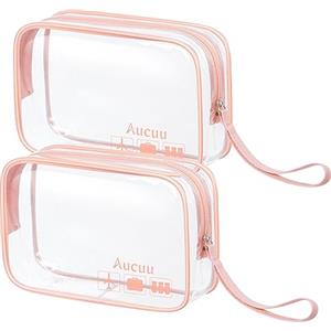 Aucuu Beauty Case Trasparente, 2 Pezzi Borse Da Toilette Trasparente, Borse da Viaggio Impermeabile, Borsa Cosmetici Trasparente, Cosmetico Trasparente, Beauty Case da Viaggio