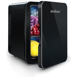 Enventor Mini Frigo 4L (Nero) con Raffreddamento e Riscaldamento, Frigorifero Portatile a 6 Lattine per Camere da Letto, 12V Accendino/220V Presa, per Auto, Cosmetici, Bevande, Frutta, Cibo