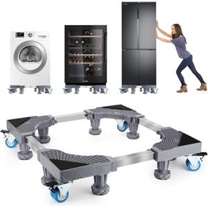 Sprifityy Base per lavatrice, con 8 piedini stabili e 4 ruote bloccabili, portata 300 kg, carrello mobile regolabile, per lavatrici, asciugatrici, lavanderie e frigoriferi (regolabile: 42-65 cm)