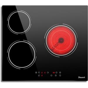 Disaenvir Piano Cottura Vetroceramica 3 Fuochi da 5200 W, Riscaldamento a Doppio Anello, Piastra Cottura Elettrico Controllo Flessibile Della Temperatura, Sicurezza per i Bambini, con Timer