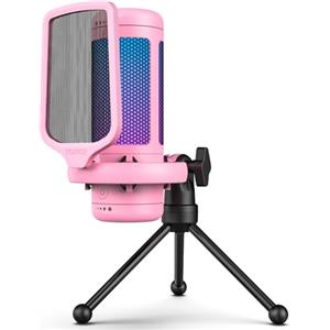 TONOR Gaming Mic, Microfono USB per PC PS4/5, Micro a Condensatore Cardioide con Modi RGB e Luminosità Regolabili, Mute Rapido, Controllo del Guadagno, per Streaming, Registrazione, TC310 Rosa
