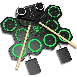 CNAPXAIA Batteria Elettrica - 9 Pads Silicone Set Batteria Elettronica con Incorporati Altoparlanti | Bluetooth | Pedaliera, Ideale Regalo Batteria Bambini per Compleanno e Natale