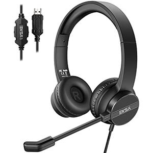 EKSA Cuffie microfono PC con pulsante di muto, controllo del volume, ideali per riunioni, videoconferenze, telelavoro, ufficio, call center Skype, Zoom (USB)