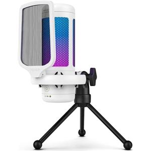 TONOR Gaming Mic, Microfono USB per PC PS4/5, Micro a Condensatore Cardioide con Modi RGB e Luminosità Regolabili, Mute Rapido, Controllo del Guadagno, per Streaming, Registrazione, TC310 Bianco