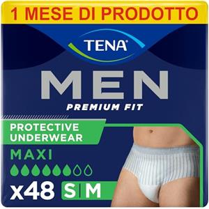 TENA MEN Premium Fit Protective Underwear, Livello di protezione 4, Pacco Scorta Mensile, Boxer Assorbenti per Perdite Urinarie, Elasticizzati, Monouso, per Uomo, 4 conf. x 12 Pezzi, M